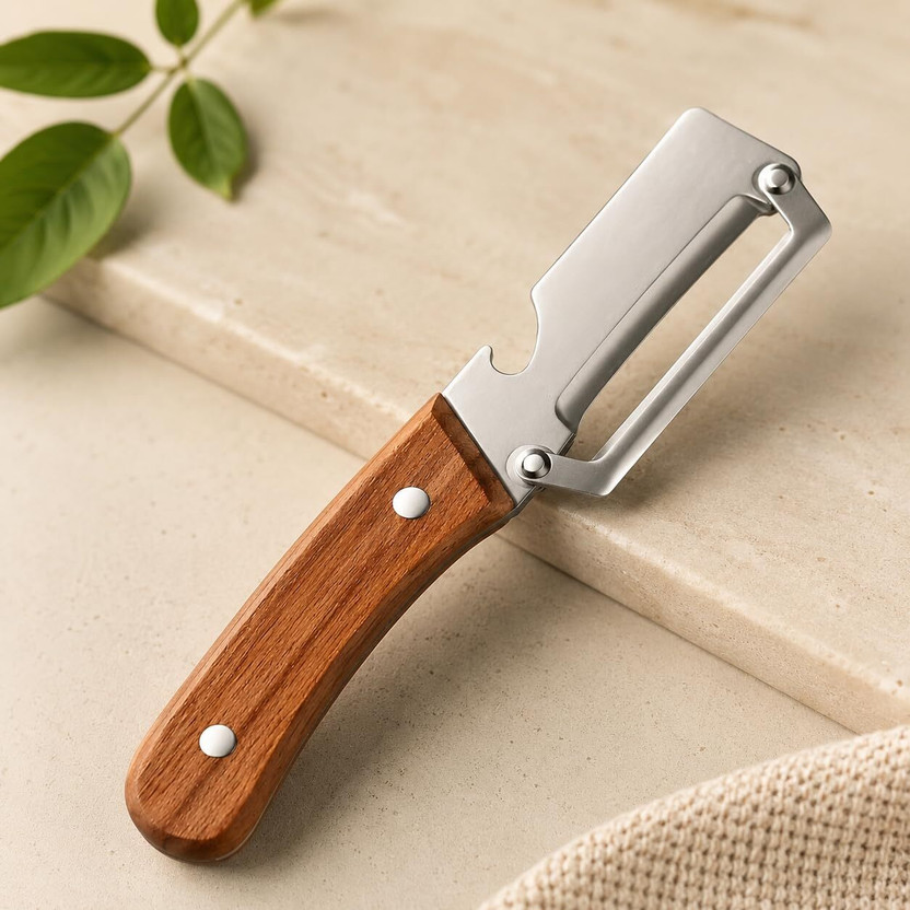 khodal Wooden Handle Kitchen Peeler and Slicer Tool Straight Peeler(Brown)