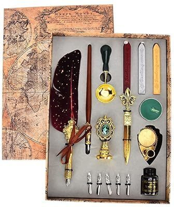 URBAN URBAN BOX Red Feather Quill Pen,Seal wax kit,Calligraphy,Retro,Antique Gift Set Calligraphy(Pack of 16) - Flipkart Deal