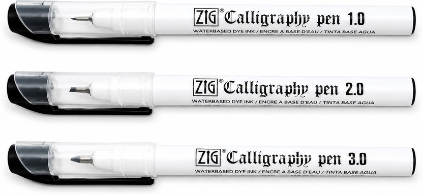 Zig Zig Calligraphy Pen Set 1.0mm, 2.0mm & 3.0mm Oblique Tip | Water-Based Dye Ink Calligraphy(Pack of 3, Ink Color - Black) - Flipkart Deal