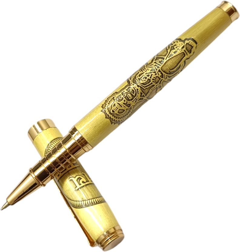 JINHAO Premium Divine Series Lord Hanuman Engraved Designer Golden Metal Body Gift Roller Ball Pen(Ink Color - Blue)