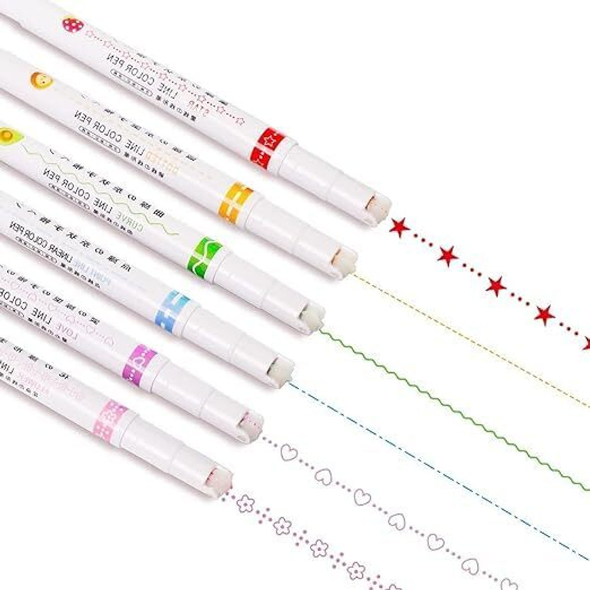 Eclet Curve Highlighter Pen Set 6 Color Flown wing Pens Markers For Adult Fineliner Pen(Pack of 6, Ink Color - Multicolor)