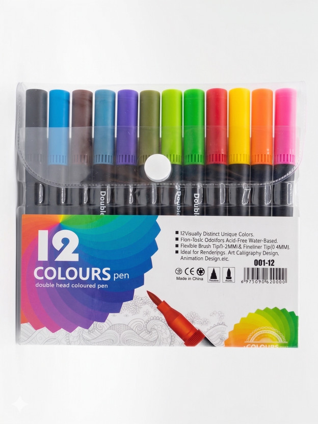 shukaam 12 Colors Dual Tip Brush Pens | Fine Tip Art Markers for Drawing & Coloring Calligraphy(Pack of 12, Ink Color - Multicolor)