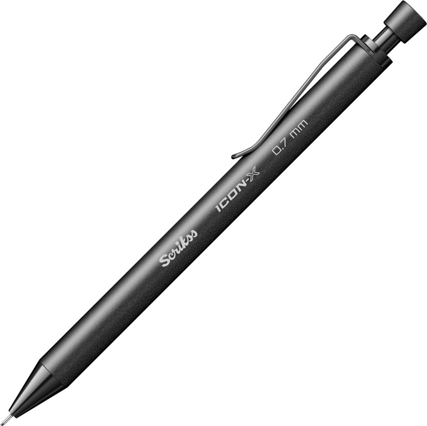 Scrikss Office Icon-X 0.7mm Mechanical Pen Pencil | Black Brass Body | Round Body Mechanical Pencil(Ink Color - Matt Black)