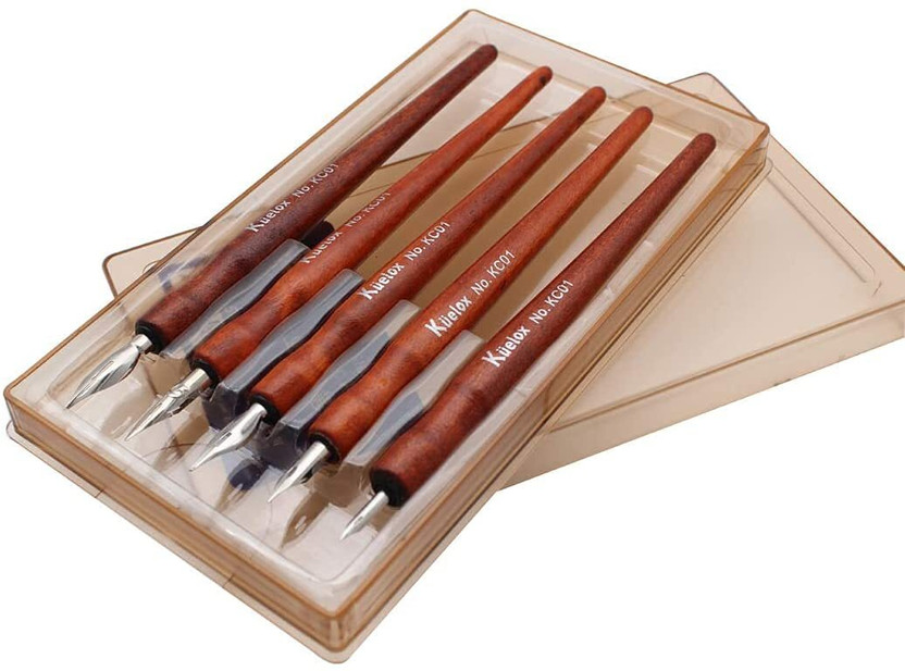 Levin 5PCS Wooden Comic Pen Nib Holders, Dip Pen, 5 Comic Pen Nibs in Different Sizes Calligraphy(Pack of 5, Ink Color - Multicolor)