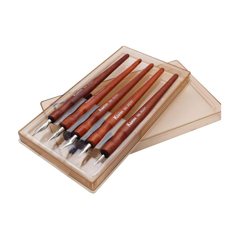 Levin 5PCS Wooden Comic Pen Nib Holders, Dip Pen, 5 Comic Pen Nibs in Different Sizes Calligraphy(Pack of 5, Ink Color - Multicolor)