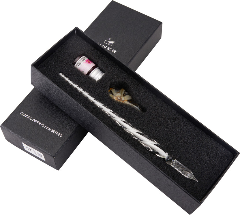 Gold Gold Leaf Glass Pen Yellow Glass Dip Pen,Handmade Glass Signature Pen Elegant Crystal Dip Sign Gift Pen Red Calligraphy(Ink Color - Black) - Flipkart Deal