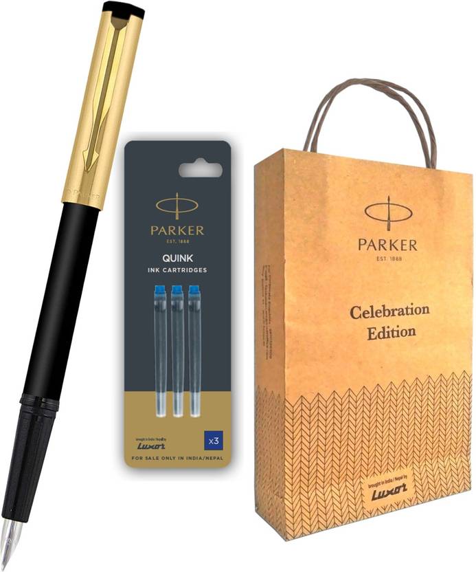 PARKER BETA PREMIUM Gold FOUNTAIN PEN GT With 1Blue Cart and Gift Bag