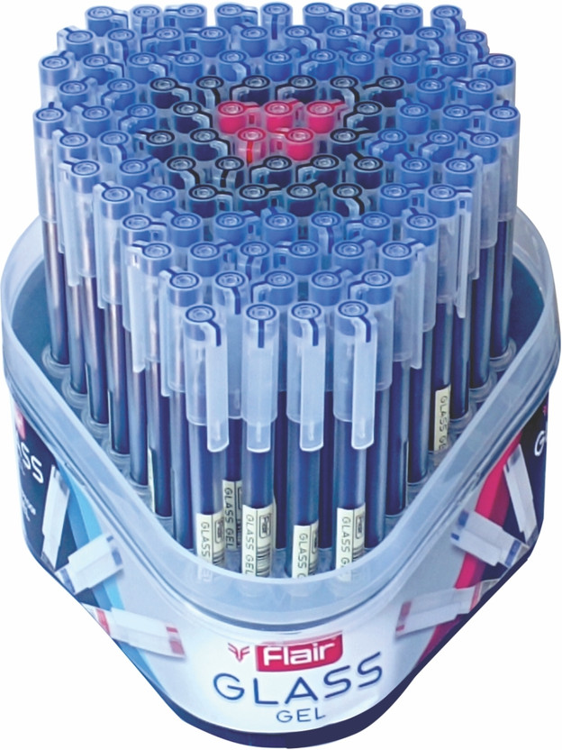 FLAIR Glass Gel Pack of 100 Gel Pen(Pack of 100, Ink Color - Blue Black and Red)