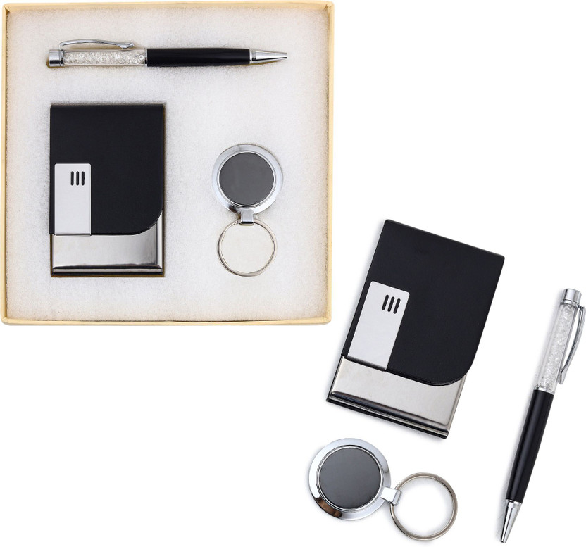 Celebr8 3 in 1 Corporate Gift Set with Apple Clock, Crystal Pen and Business Card Holder Pen Gift Set(Pack of 3, Ink Color - Blue)