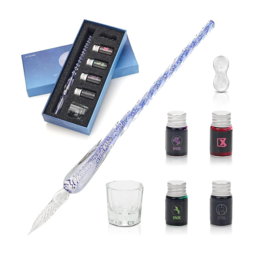 Adoere Crystal Glass Dip Pen and Ink Set Calligraphy(Pack of 7, Ink Color - Multicolor)
