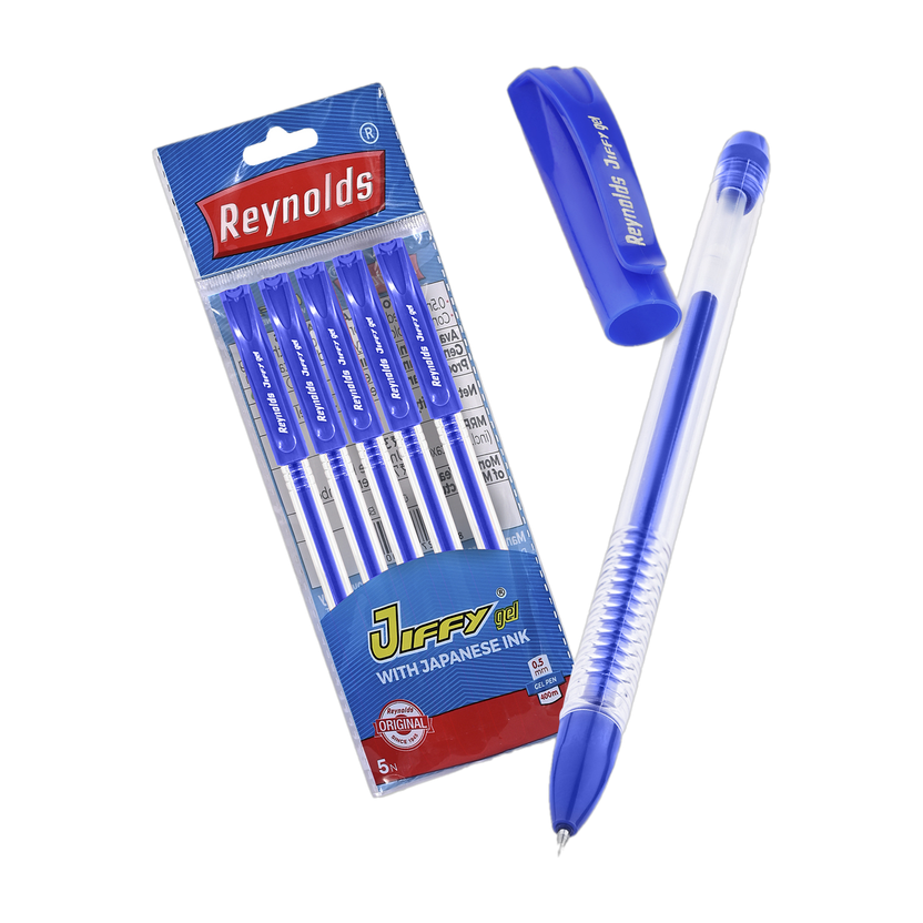 Reynolds Jiffy Gel Pen(Pack of 5, Ink Color - Blue)