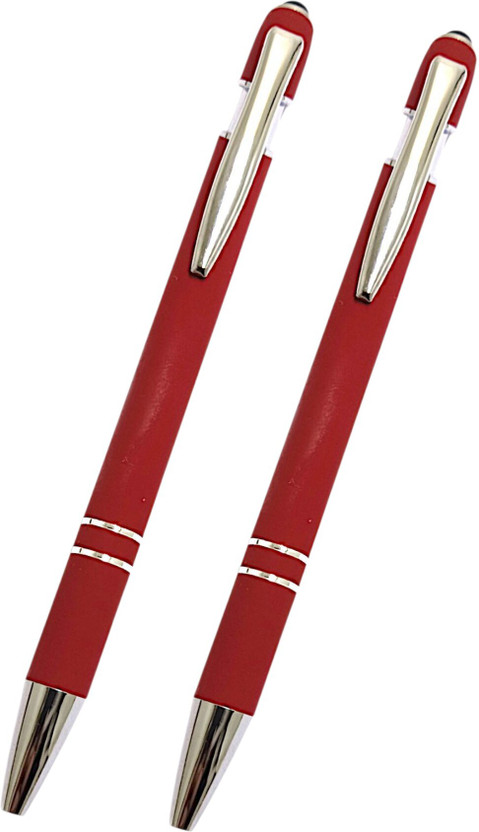 Lestylo Designer Multifuction Pen With Stylus Red Metal Body Silver Trims Best Gift Ball Pen(Pack of 2, Ink Color - Blue)