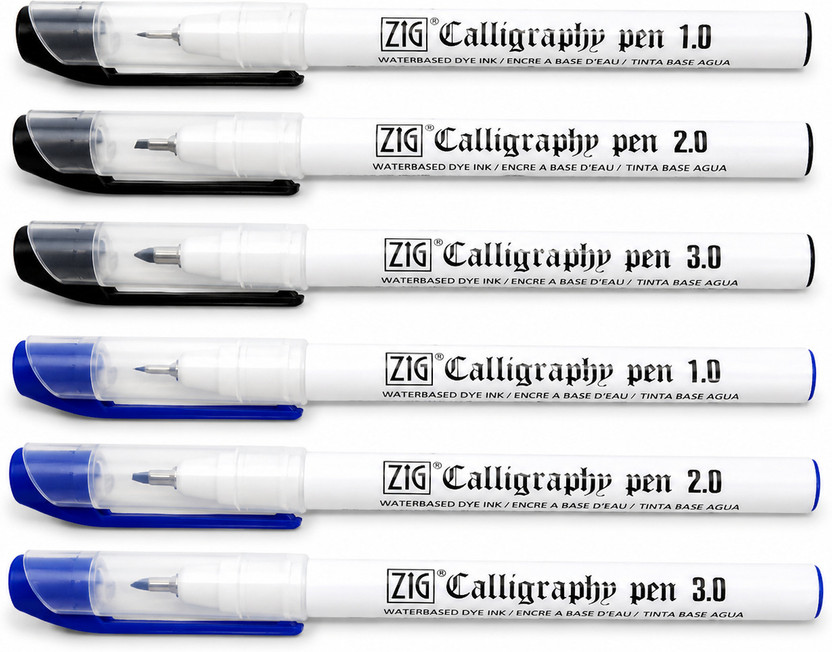Zig Zig Kuretake Calligraphy Pen Set of 6 | Black & Blue | 1mm, 2mm, 3mm | Water-Based Calligraphy(Pack of 6, Ink Color - Multicolor) - Flipkart Deal
