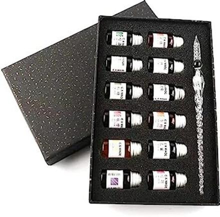 Levin Calligraphy Dip Pen Set 12pc Colorful Inks,Crystal Pen for Art, Writing, Drawing Calligraphy(Ink Color - Multicolor)