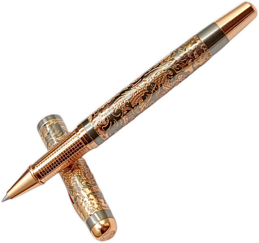 JINHAO Elite Series 2097 Premium Vintage Designer Carved Rosegold Metal Body Gift Roller Ball Pen(Ink Color - Blue)
