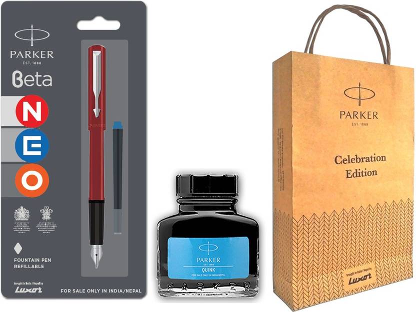 PARKER BETA NEO FOUNTAIN PEN WITH STAINLESS STEEL (Red) With Blue Ink