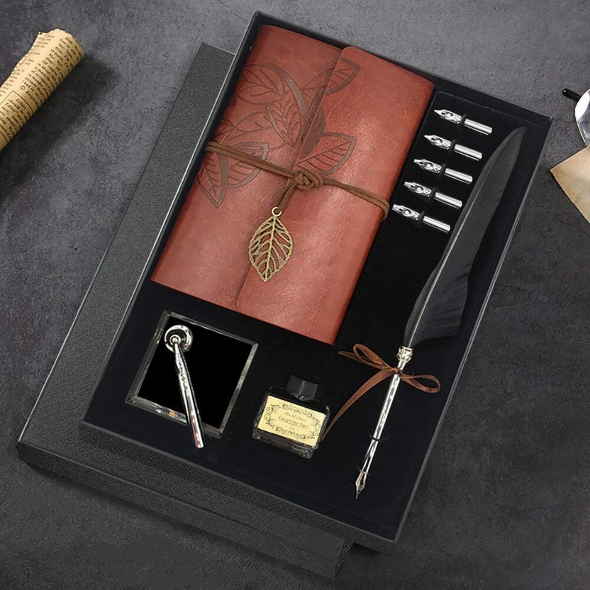 Levin Calligraphy Pen Set dip Luxury Feather Pen and Ink Set With Notebook Calligraphy(Ink Color - Multicolor)