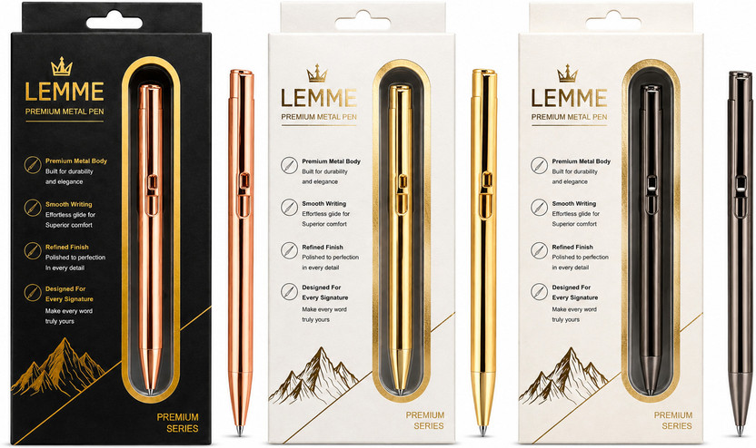Lemme Lemme Premium Metal Pen | Smooth Writing |Office, Business & Gifting Ball Pen(Pack of 3, Ink Color - Blue)