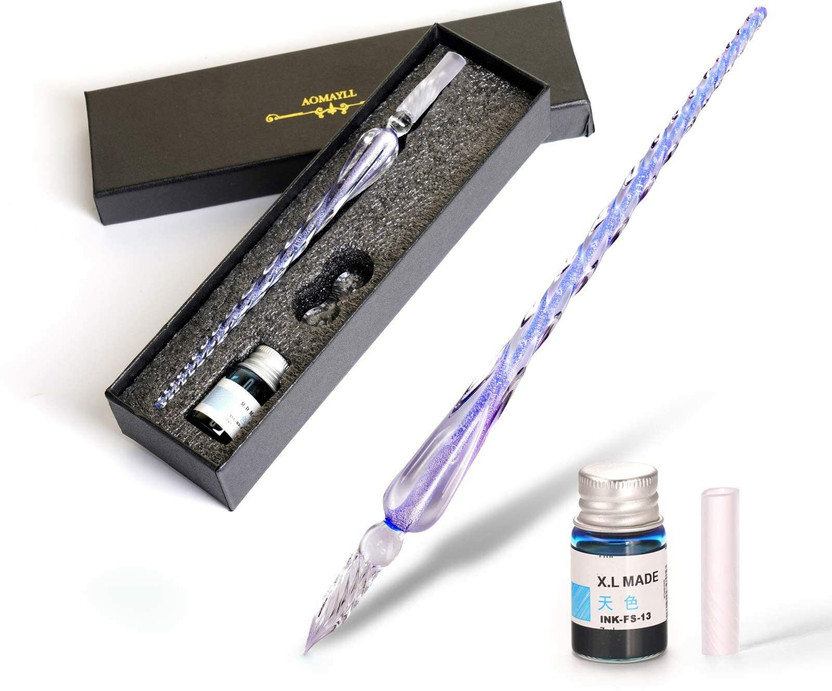 URBAN BOX Crystal Glass Dip Pen and Ink Set Calligraphy(Ink Color - Assorted)