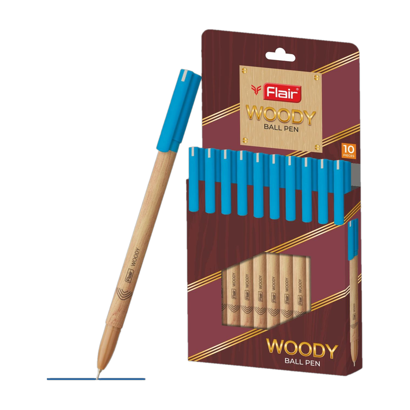 FLAIR Woody Ball Pen Pack of 10 Pens Blue Ink Ball Pen(Pack of 10, Ink Color - Blue)