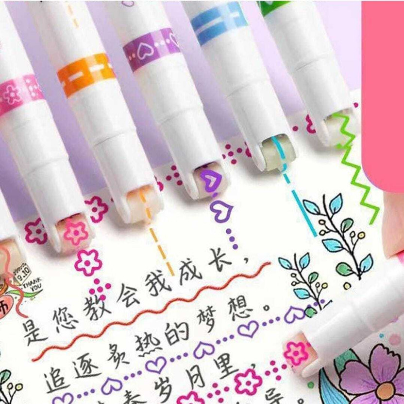 PKM Designer Liner Colour Pens Markers Pen 6 Different Curve Shapes For Kids &Adults Marker Ink(Pack of 6, Ink Color - Multicolor)