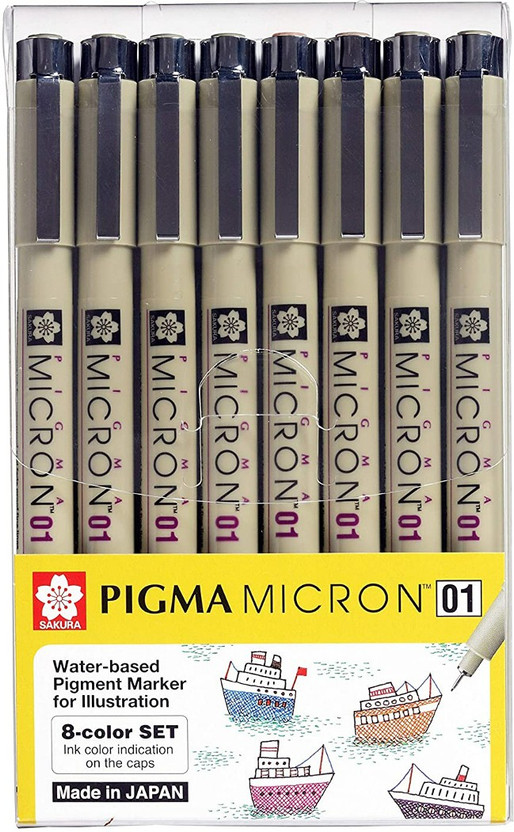 SAKURA SAKURA PIGMA MICRON SET Fineliner Pen(Pack of 8, Ink Color - Black, Red, Blue, Green, Orange, Brown, ROSE, Purple, SEPIA) - Flipkart Deal