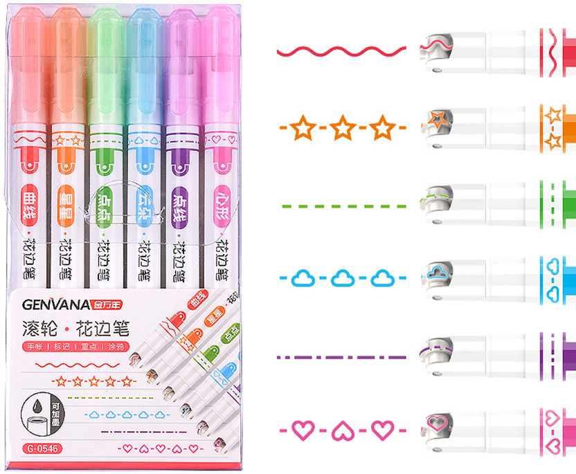 fwc fwc 6 Pcs Curve Rollerball Highlighter Marker Set for Drawing Multi-function Pen(Ink Color - Multicolor) - Flipkart Deal