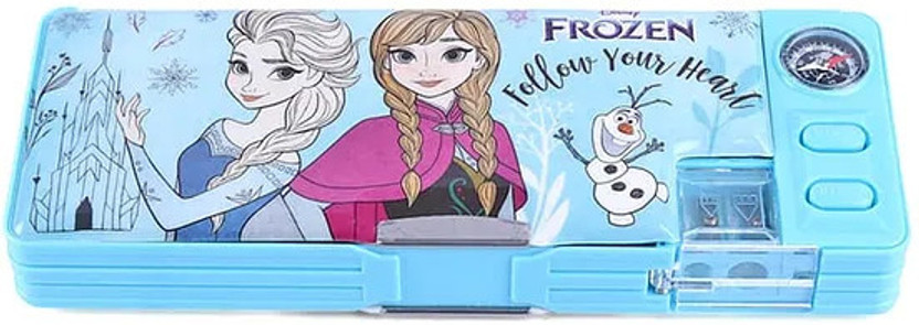 striders Frozen Magnetic 2-Button with Built-in Compass Stylish & Stationery Organizer frozen theme art Art Plastic Pencil Box(Set of 1, Multicolor)