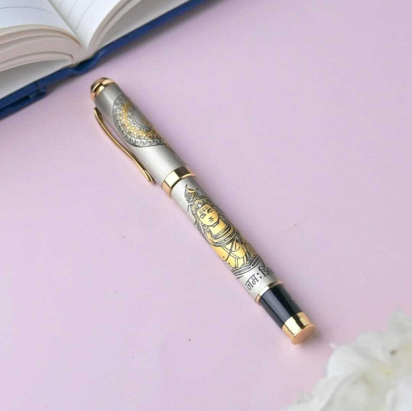 Firstchoice Lord Shankar Mahadev Luxury Gold Metal Roller Ball Pen | Spiritual Gift Ball Pen(Ink Color - Blue)