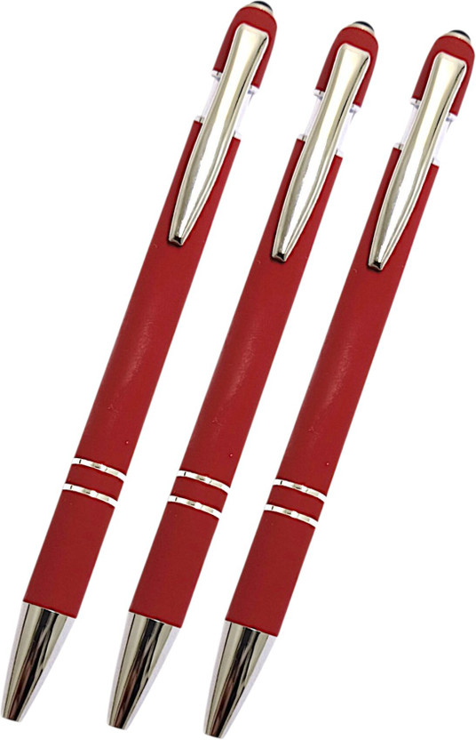 Lestylo Designer Multifuction Pen With Stylus Red Metal Body Silver Trims Best Gift Ball Pen(Pack of 3, Ink Color - Blue)