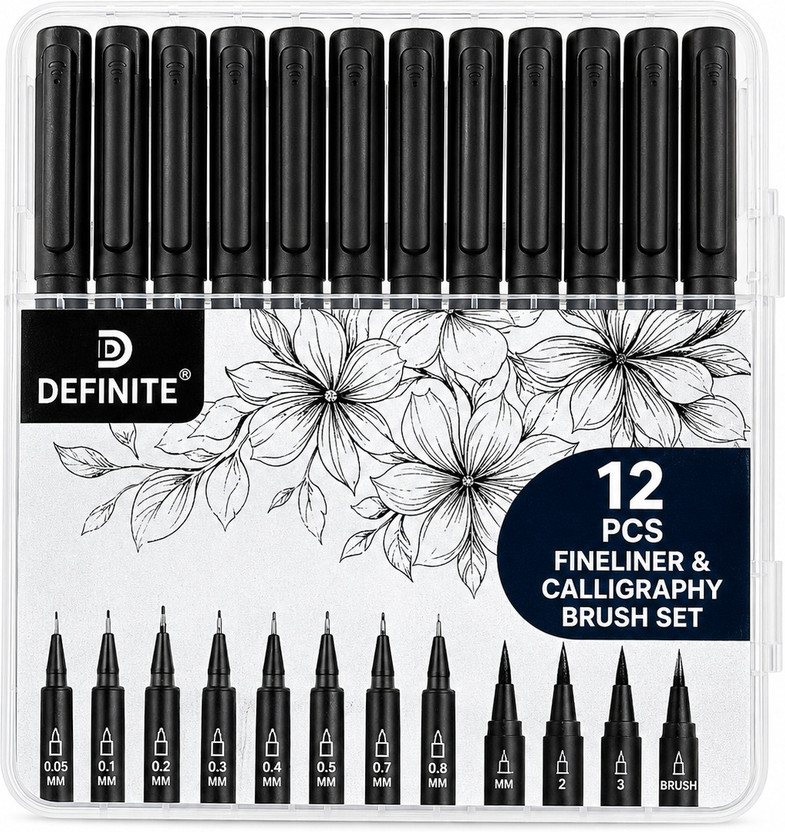 Definite for Sketching, Writing, Bullet Journaling, Lettering & Art Calligraphy(Pack of 12, Ink Color - Black)