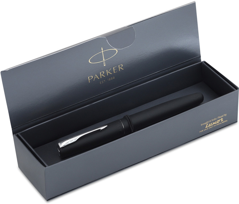 PARKER Frontier Matte Black, Chrome Trim Fountain Pen(Ink Color - Blue)