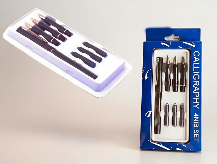 TECHNOCHITRA Calligraphy Fountain Pen Set with 4 Silver Plated Nibs & 3 Ink Cartridges Calligraphy(Ink Color - Blue)