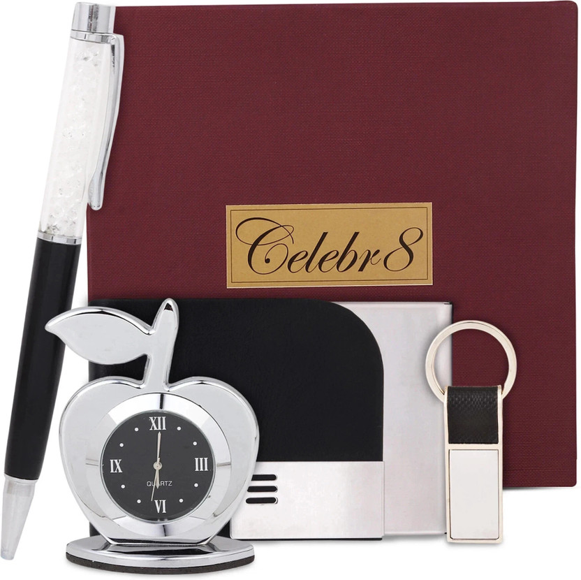 Celebr8 4 in 1 Gift Set with Clock, Keychain, Pen & Card Holder Pen Gift Set(Pack of 4, Ink Color - Black)