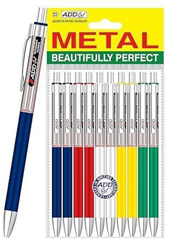 Add Gel Metal Ball Pen(Pack of 10, Ink Color - Blue)