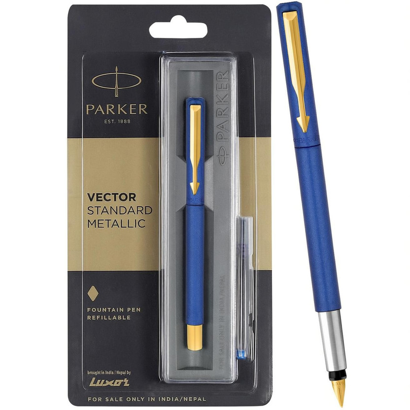 PARKER PARKER Vector Standard Gold Trim| Metallic Blue| Fountain Pen(Ink Color - Blue) - Flipkart Deal