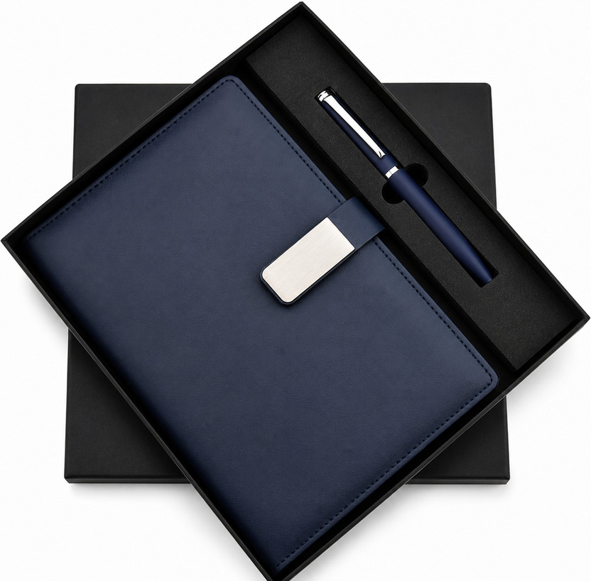FINARO Corporate Gift Set Diary Pen Combo with Monthly Planner Office Use A5 Diary Ruled 192 Pages(Blue)