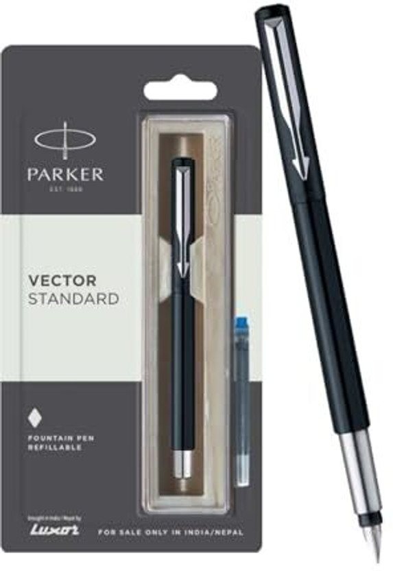PARKER Vector Standard Stainless Steel, Chrome Trim With Ink Cartridge Fountain Pen(Ink Color - Blue)