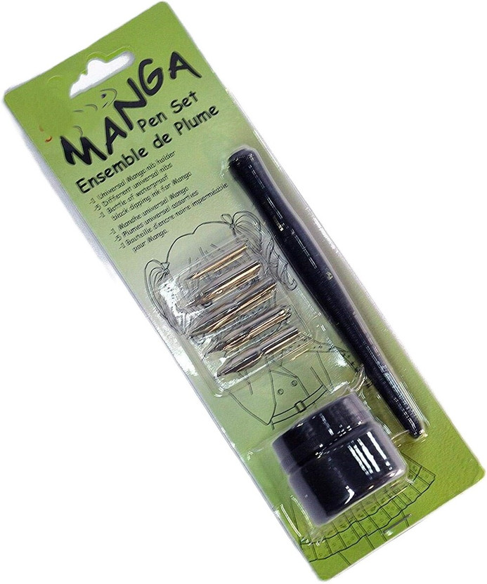 FRKB Manga Calligraphy Dip Pen Set With Universal Nib Holder,Black Calligraphy(Pack of 7, Ink Color - Black)