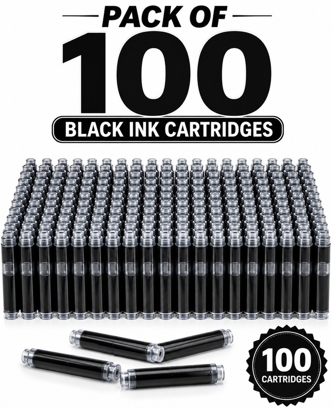 Ornatraders Pack of 100 jumbo black ink catridges for fountain pen Ink Cartridge(Pack of 100, Ink Color - Black)