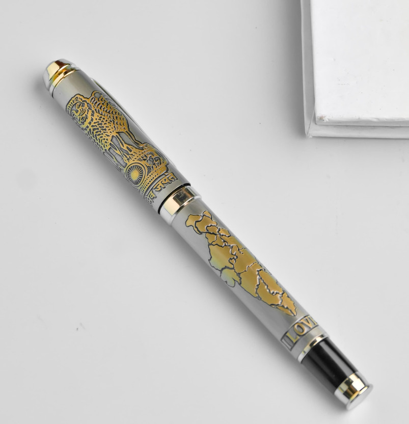 Firstchoice Satyamev Jayate & I Love India Pen Stylish Engraved Metal Pen Office Use Ball Pen(Ink Color - Blue)