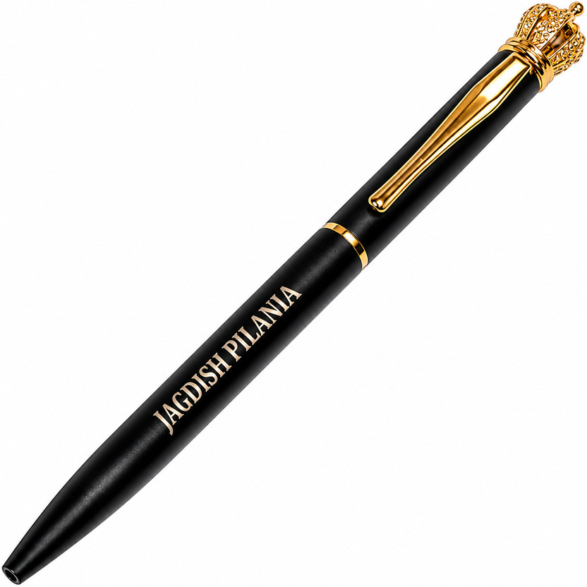 RICHBOLD Personalized Metal Ball Pen Premium Black & Gold Crown Design Luxury Pen Ball Pen(Ink Color - Blue)