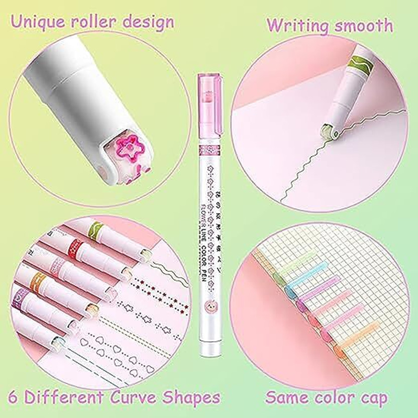 Eclet Eclet Linear Roller Color Pens Highlighters With 6 Different Curve Shapes Calligraphy(Pack of 6, Ink Color - Designer Roller Curve Highlighter Pens For Study Highlighter Pens, 6 PCS) - Flipkart Deal