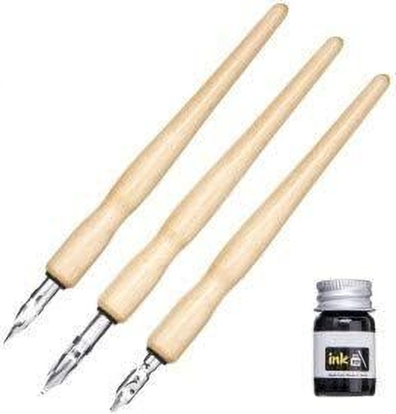Arrolliant Dip Pen Suit with 3 Super Nibs and 5 ml ink Calligraphy(Pack of 3, Ink Color - Black)