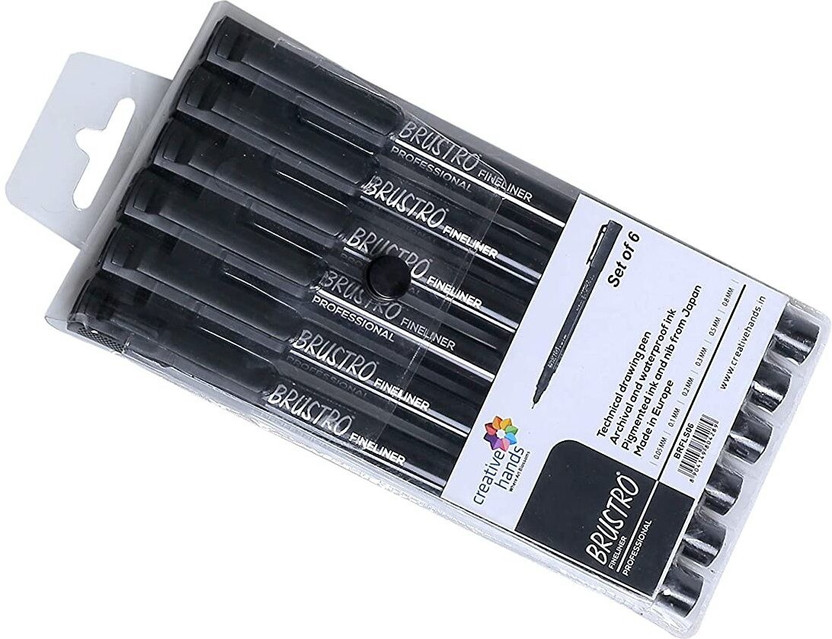 BRuSTRO Professional Pigment Based Technical Fineliner Pen(Pack of 6, Ink Color - Black)