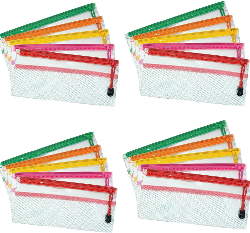 Home Store India Return Gift in Bulk Pencil Case Cosmetic/Travel School Storage Pouch for Kids Transparent layer Art Polyester Pencil Boxes(Set of 20, Multicolor)