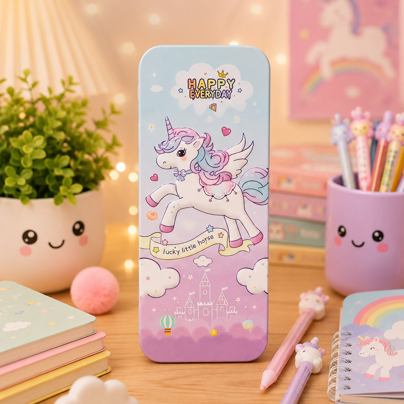 AADVIK SINGH GLOBAL Unicorn Dreams Unicorn Art Metal Pencil Box(Set of 1, Multicolor)
