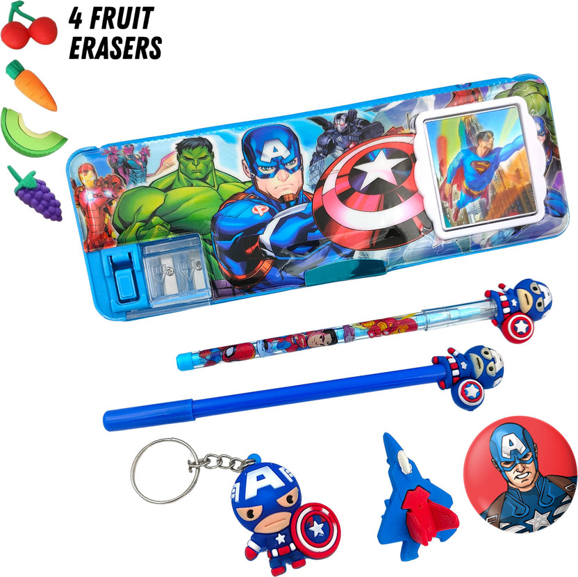 tishna tishna Inbuilt Calculator Combo Cool Avenger Designed Art Plastic Pencil Box(Set of 5, Blue) - Flipkart Deal