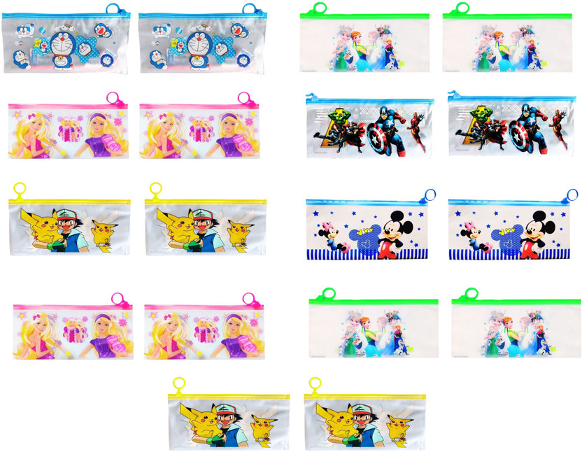 Kartual Return gift school starter kit kids pencil eraser sharpener scale Cartoon Printed Art Plastic Pencil Boxes(Set of 18, Multicolor)