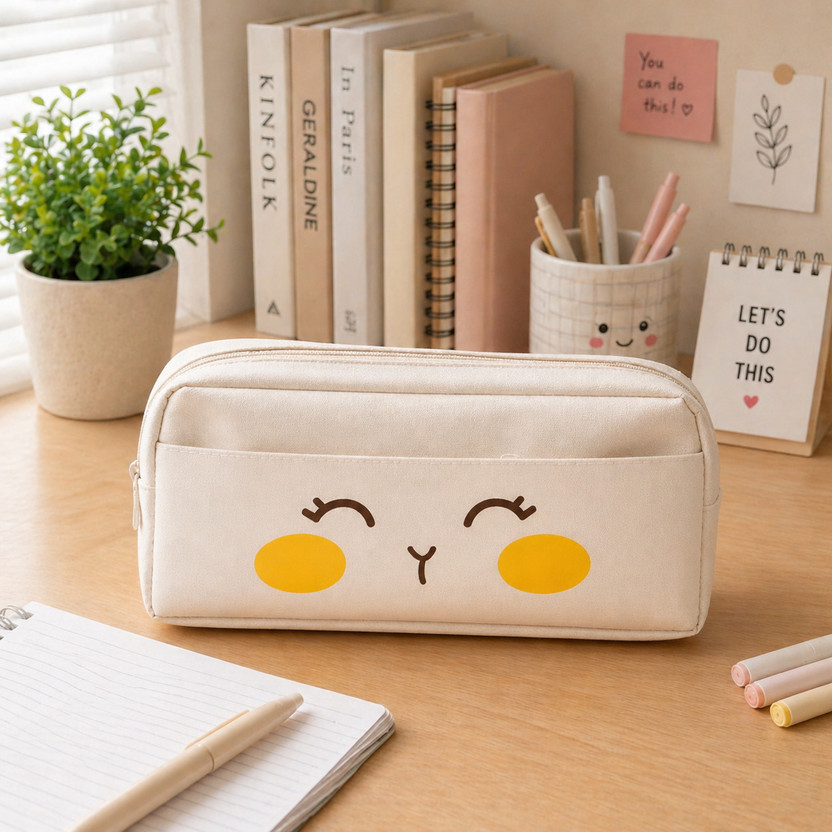 HAPPY SHOPPING STORE Cute Collection Pouch for Girls/ School Kid Birthday Return School Stationery Storage Bag Art Artificial Leather Pencil Box(Set of 1, White)